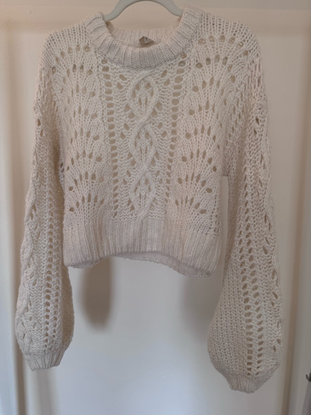 Urban Outfitters Cream Open-Knit Cable Crewneck Sweater